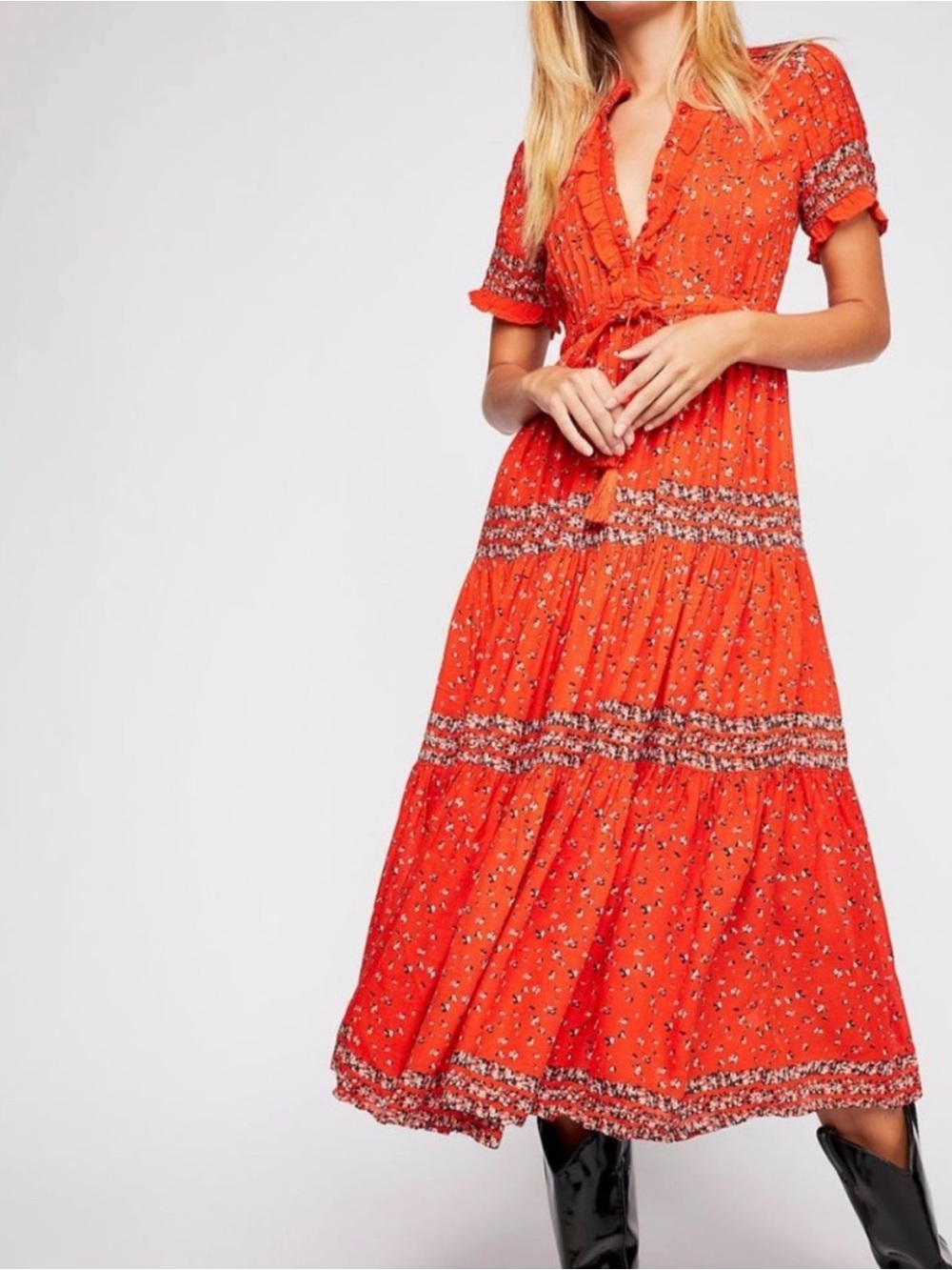 Free People Midi maxi Dress with Tie Waist